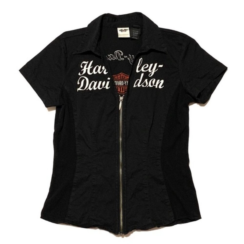 Harley Davidson Graphic Short-Sleeve Zip-Up Shirt